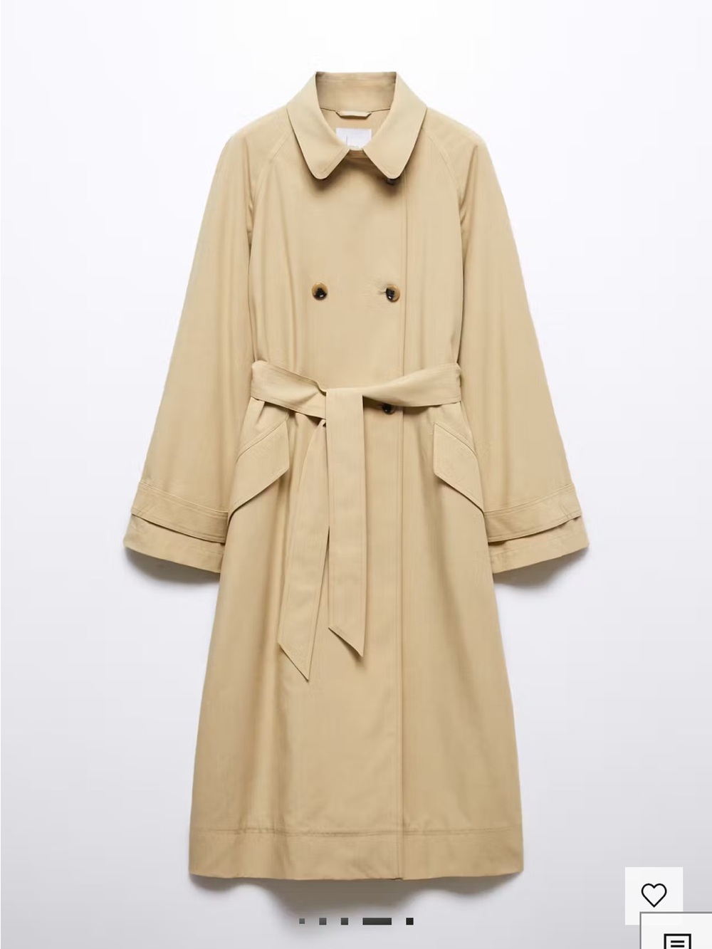 Mango Beige Double-Breasted Trench Coat with Tie Belt